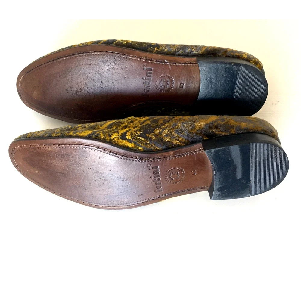 Fertini 80200 Low Vamp Loafer Gold Velvet Slip on Smoking Shoe Yellow Gray 43